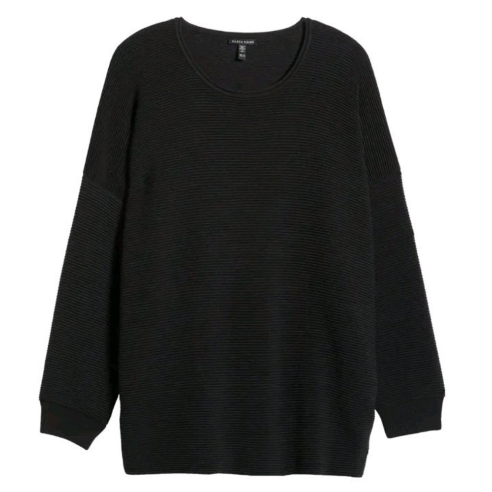 New Eileen Fisher Women PP PetiteOrganic Cotton Black Long Sleeve Sweater Ribbed